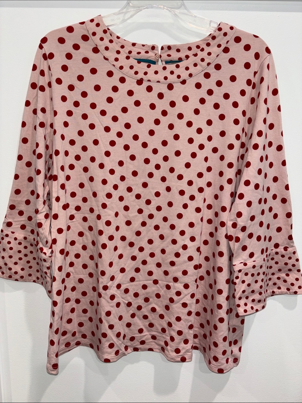 Boden Pink Long-Sleeve Dot Print Bell Sleeve Top